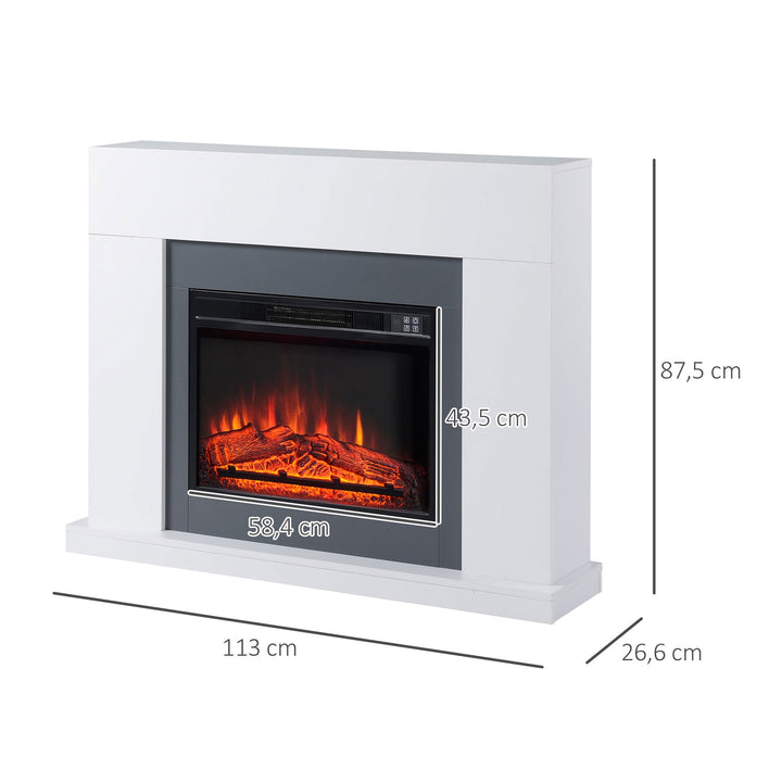 Lareira Elétrica 1800-2000W com Controle Remoto Chama Ajustável Termostato Temporizador Semanal e Proteção contra Superaquecimento 113x26,6x87,5cm Branco