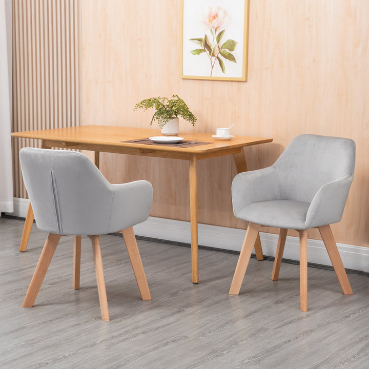 Conjunto de 2 Cadeiras de Sala de Jantar Modernas Cadeiras de Cozinha Estofadas em Veludo com Encosto Médio e Pés de Madeira de Borracha para Sala de Estar Carga 120kg 54x57x80cm Cinza