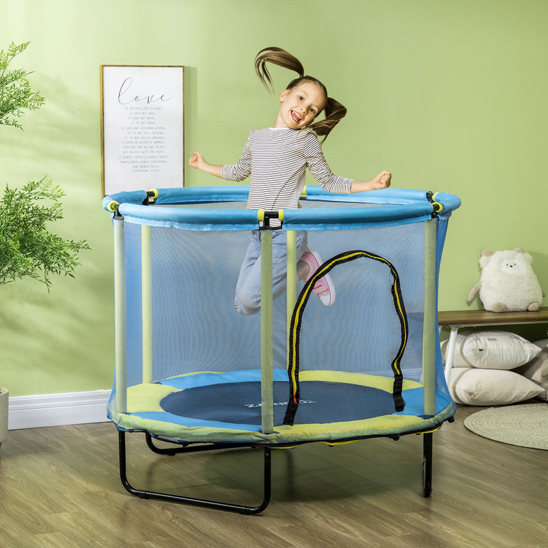 Trampolim Infantil Ø110cm com Rede de Segurança Trampolim para Crianças de 1-6 Anos com Proteção de Bordas para Interior e Exterior Carga Máxima 50kg Ø140x115cm Azul