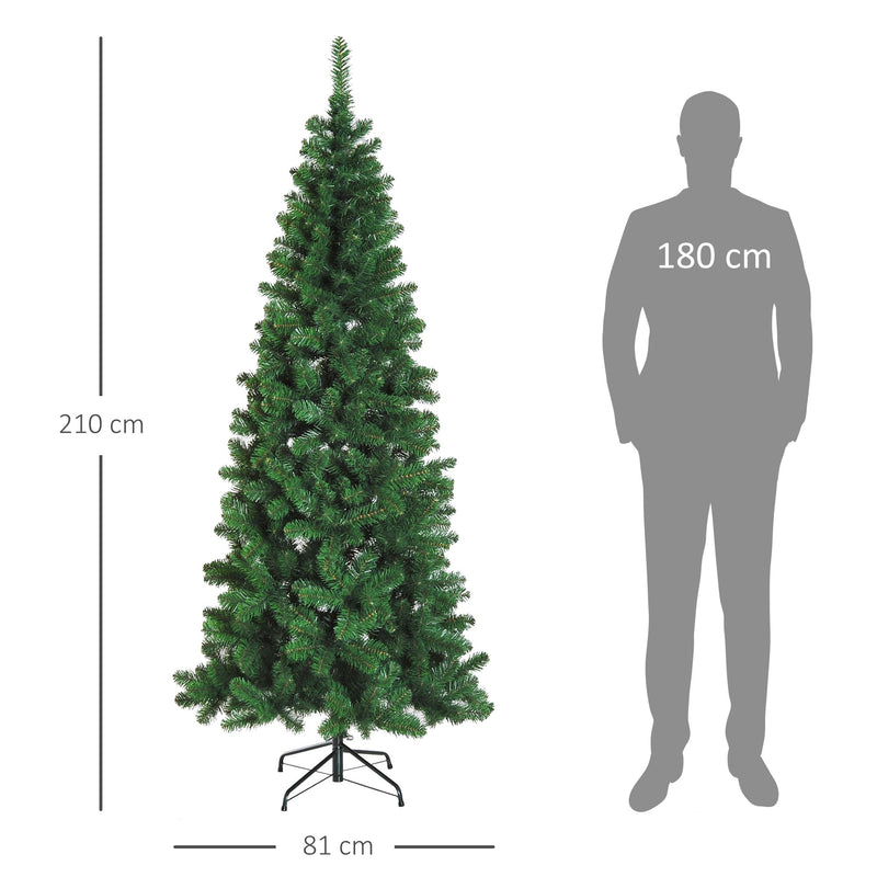 Árvore de Natal Artificial 210cm Ignífugo com 631 Ramos de PVC e Suporte de Metal Decoração de Natal para Interiores Fácil de Montar Verde