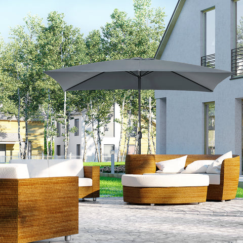 Chapéu de Sol de Alumínio 195x295x240 cm Chapéu de Sol Retangular de Jardim Inclinável com Manivela e Mastro Desmontável para Terraço Piscina Pátio Exterior Cinza