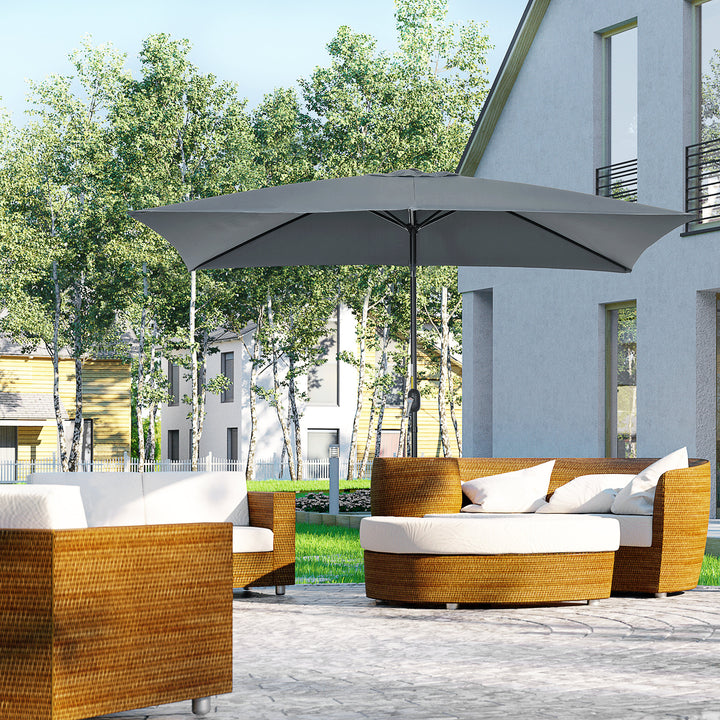 Chapéu de Sol de Alumínio 195x295x240 cm Chapéu de Sol Retangular de Jardim Inclinável com Manivela e Mastro Desmontável para Terraço Piscina Pátio Exterior Cinza