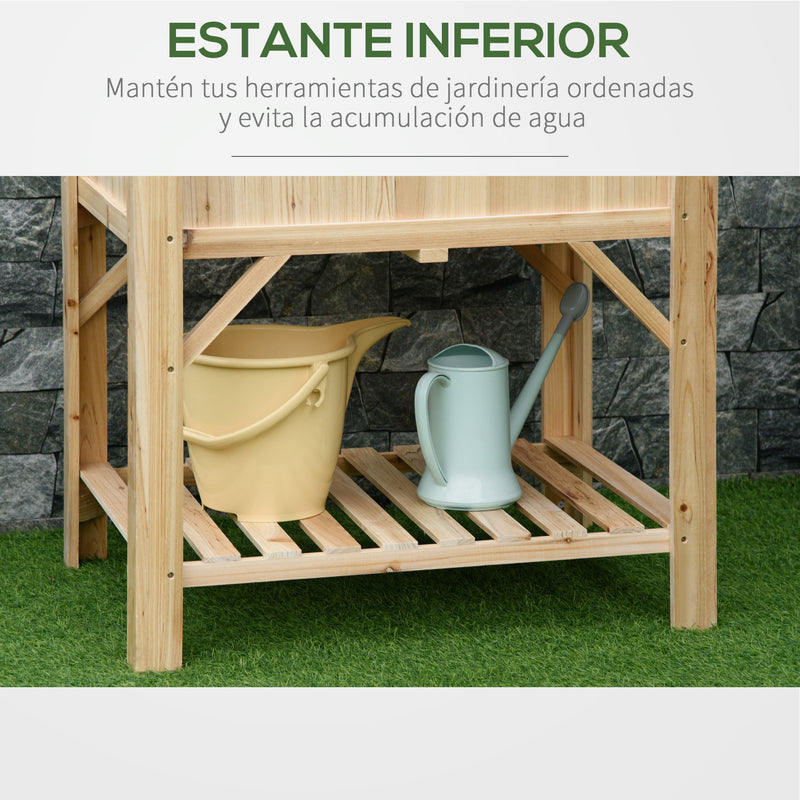 Horta Vertical de Madeira 120x60x81cm Mesa de Cultivo com 6 Compartimentos e Prateleira Inferior para Plantas Flores Jardim Terraço Exterior Natural