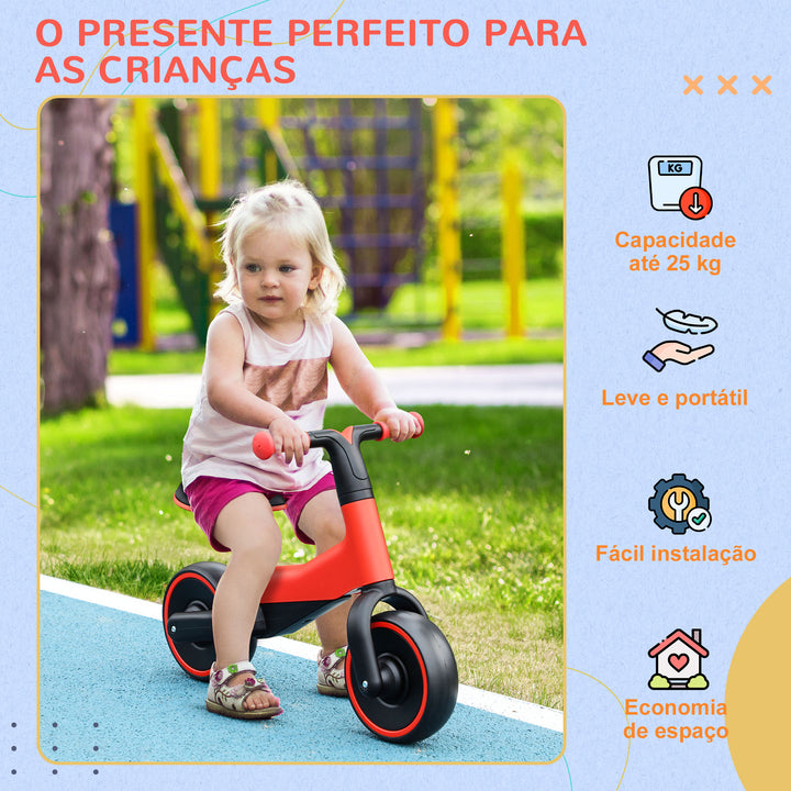 Bicicleta sem Pedais para Crianças acima de 18 Meses Bicicleta Infantil para Bebé com Assento Ajustável em 30-36,5 cm Rodas de Ø19 cm Carga 25 kg 66,5x34x46,5 cm Vermelha