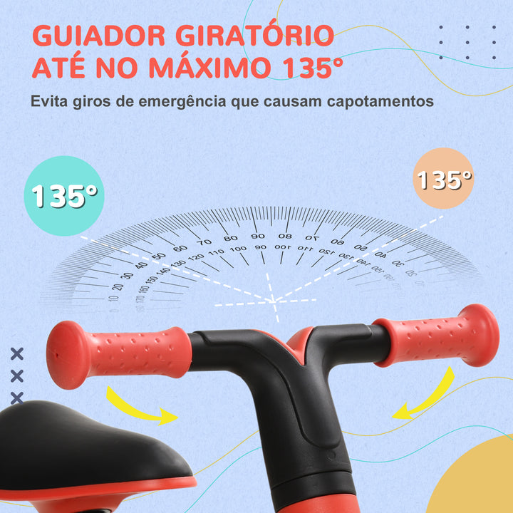 Bicicleta sem Pedais para Crianças acima de 18 Meses Bicicleta Infantil para Bebé com Assento Ajustável em 30-36,5 cm Rodas de Ø19 cm Carga 25 kg 66,5x34x46,5 cm Vermelha