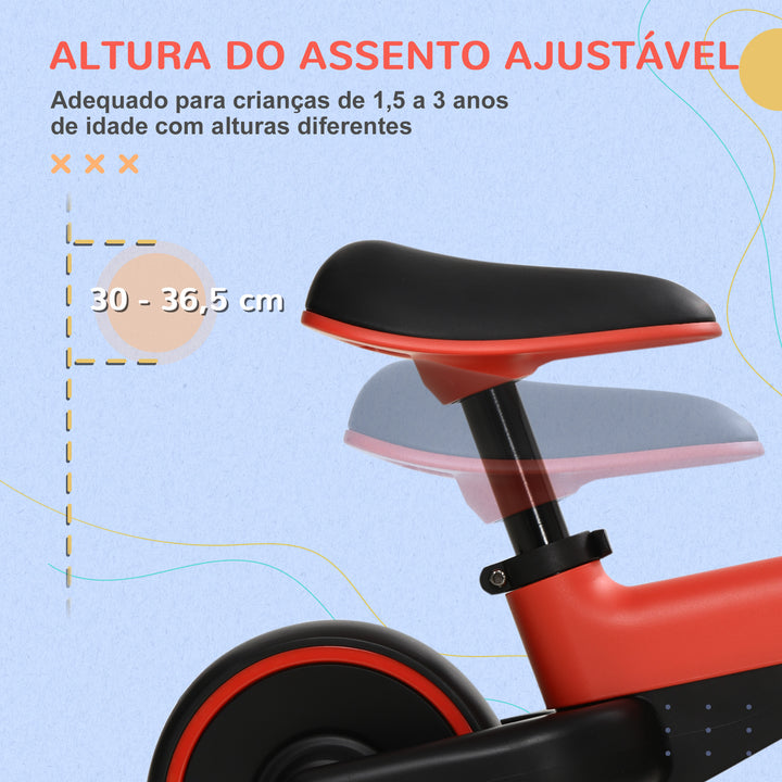 Bicicleta sem Pedais para Crianças acima de 18 Meses Bicicleta Infantil para Bebé com Assento Ajustável em 30-36,5 cm Rodas de Ø19 cm Carga 25 kg 66,5x34x46,5 cm Vermelha
