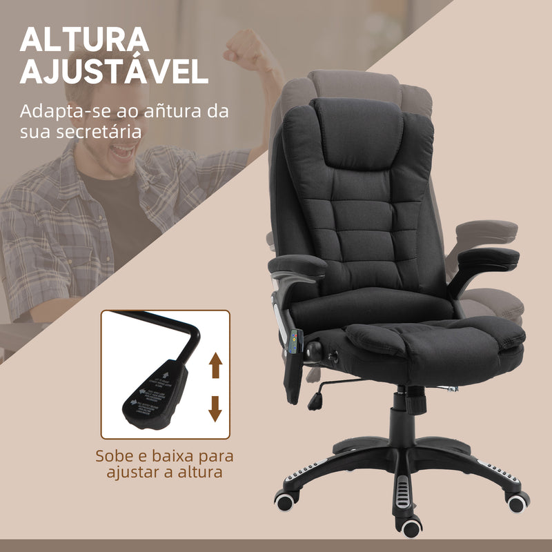 Cadeira de Massagem com 6 Pontos de Massagem Cadeira de Escritório Reclinável até 130° com Função de Aquecimento Altura Ajustável e Rodas para Estúdio 68x72x110-120 cm Preto