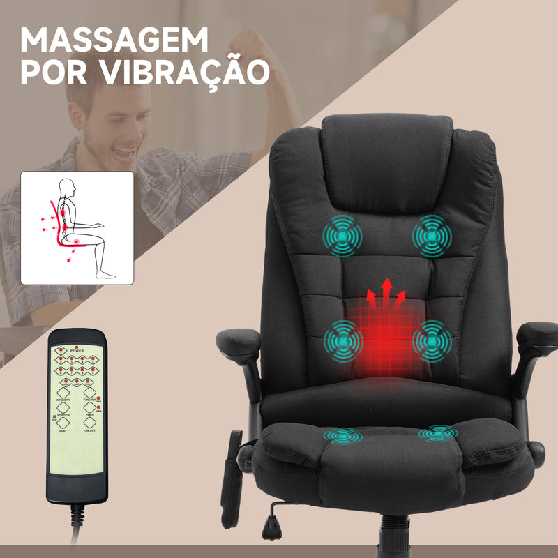 Cadeira de Massagem com 6 Pontos de Massagem Cadeira de Escritório Reclinável até 130° com Função de Aquecimento Altura Ajustável e Rodas para Estúdio 68x72x110-120 cm Preto