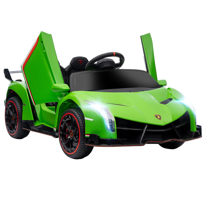 Carro Elétrico Lamborghini para Crianças de 3 a 6 Anos Carro a Bateria 12V Velocidade Máxima 7 km/h com Controlo Remoto MP3 Luzes e Cinto de Segurança 111x61x45 cm Verde