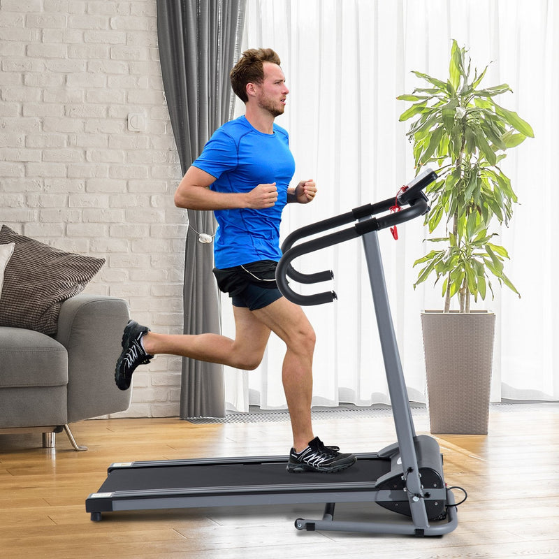 Esteira elétrica e dobrável de 500W para exercícios físicos 1-10 km / h com tela LCD e carga máxima. 110 kg preto e cinza