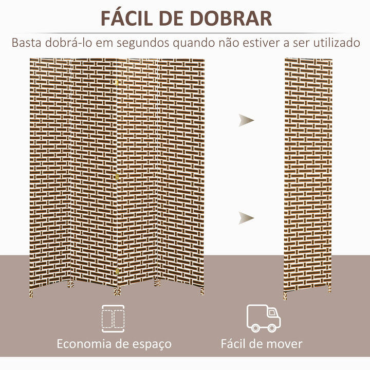 Biombo Separador de Ambientes de 4 Paineis Biombo Dobrável 180x180cm Separador de Ambientes Decoração Elegante para Dormitórios Sala de Estar Cozinha Marrom e Branco