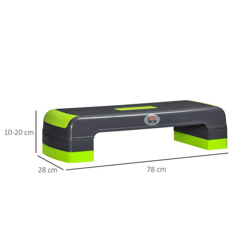 Plataforma Step Fitness Step de Aeróbico com Altura Ajustável de 10/15/20cm Plataforma de Exercício em Casa Ginásio Oficina Carga 150kg 78x28x20cm Verde e Cinza