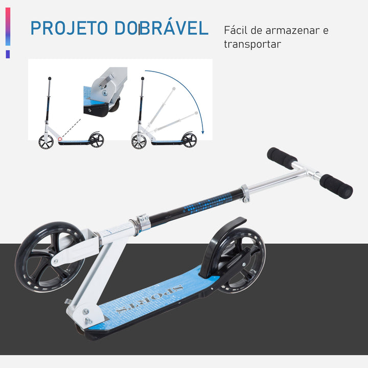 Trotinete para Crianças Scooter Dobrável Guiador Regulável Quadro Alumínio Leve e Estável Carga 100kg Branca - 68x34x60-73,5cm