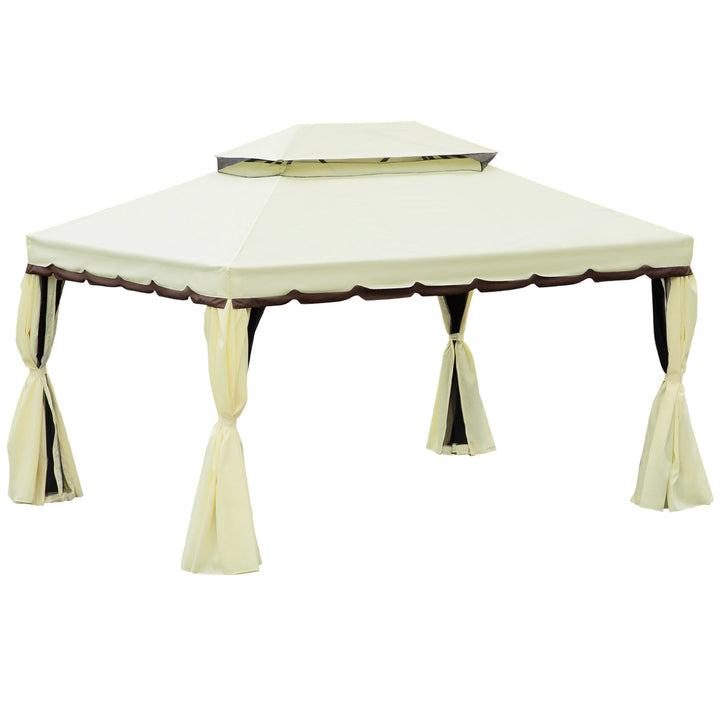 Pérgola de Jardim 4x3m Pérgola de Alumínio com Teto com Ventilação 4 Cortinas Laterais 4 Telas Mosquiteiras e 8 Orifícios de Drenagem para festas Eventos Exterior Creme