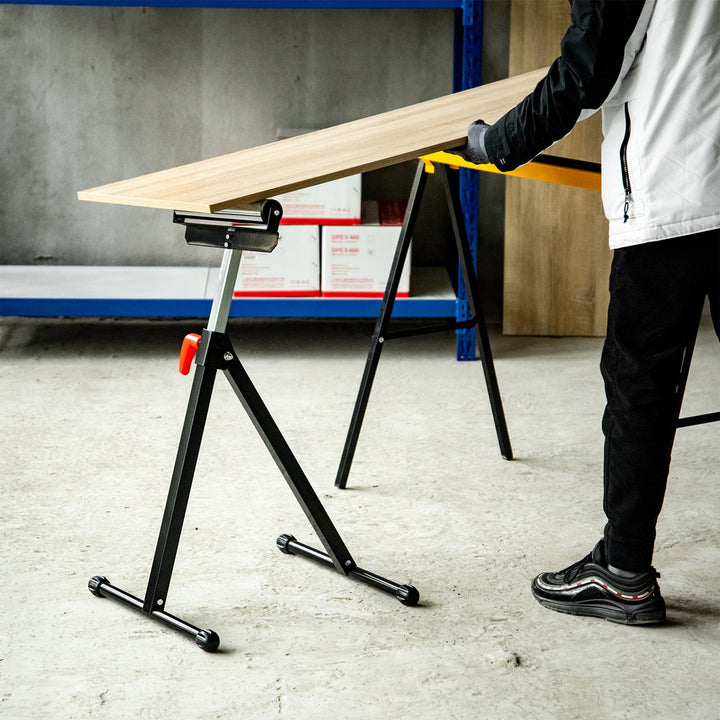 Cavalete Telescópico com Rolo Dobrável e Altura Ajustável entre 68-110cm com Manivela de Bloqueio Carga Máx. 60/90kg Preto e Prata