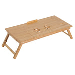 Mesa de Computador Portátil Bandeja de cama de bambu Dobrável Reclinável Altura Ajustável Apoio Mesa colo 1 Gaveta 72x35x22-30 cm