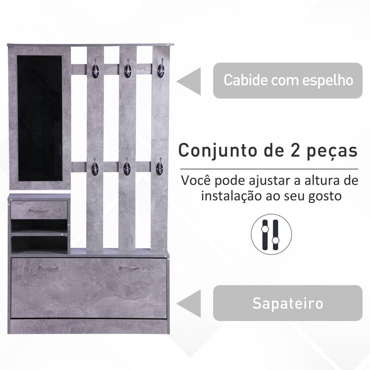 Conjunto de Móveis de Entrada Hall Corredor Conjunto de 3 Peças Cabide Espelho Sapateira com Gaveta 90x22x116 cm Madeira