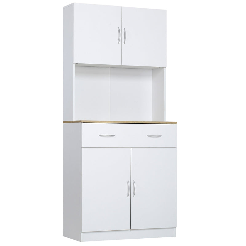 Armário de Cozinha com Gaveta 4 Portas e Prateleiras Interiores Ajustável em Altura Móvel Auxiliar de Armazenamento Moderno para Sala de Jantar Sala de Estar 80x40x180cm Branco