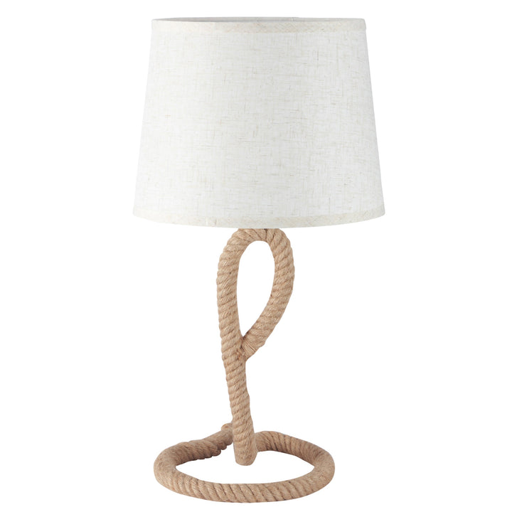 Candeeiro de Mesa Rústico com Base de Metal e Corda de Canhâmo Ecrã de Tecido Suporte para Lâmpadas E27 de Máx. 40W para Sala de Estar Dormitório Ø30x56cm Bege