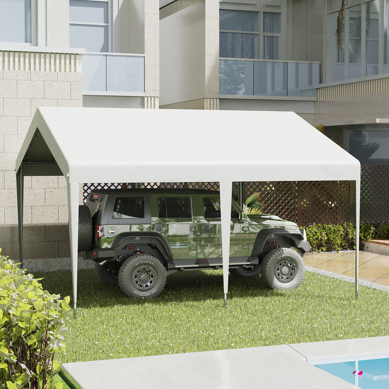 Tenda de Garagem para Carros 4x4m Portátil Impermeável Tenda de Jardim Pátio Exterior com Acessórios para Eventos Festas Metal Galvanizado Branco