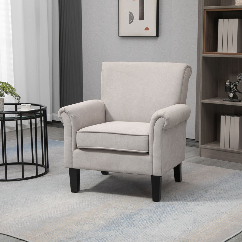 Poltrona Estofada em Tecido Poltrona Relax com Apoio para os Braços Assento Amovível e Lavável Pés de Madeira para Dormitório Estilo Moderno Carga 150kg 79x78x87cm Cinza