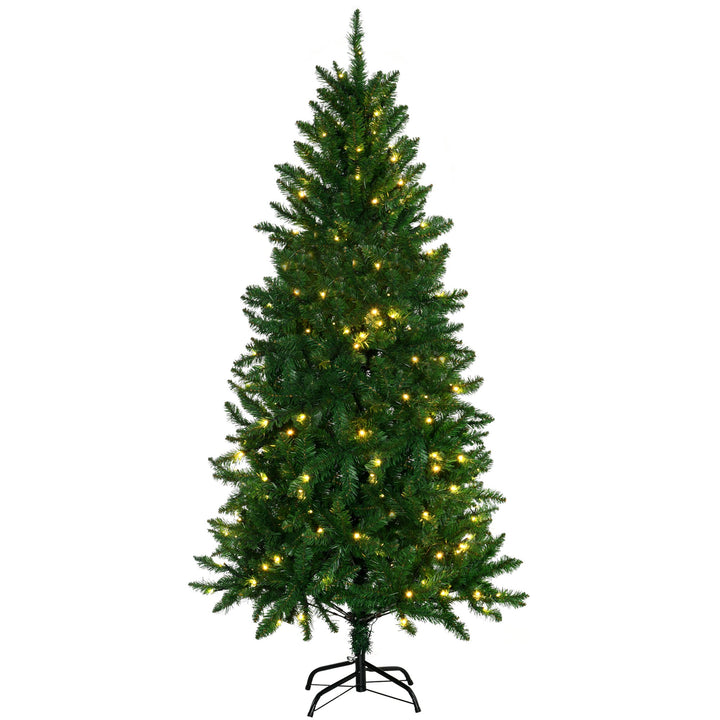 Árvore de Natal Artificial Altura 180cm Ignífugo com 714 Ramos 200 Luzes LED IPX2 8 Modos Folhas de PVC Base Dobrável e Suporte Metálico Decoração de Natal para Interiores Verde