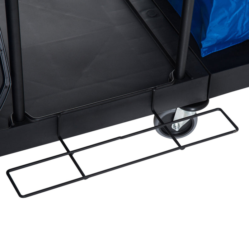 Carro de Limpeza Professional com Escorredor de Alavanca com 3 Prateleiras e 2 Baldes de 18L Bolsa com Tampa Rodas 111x63,3x103cm Preto Azul e Laranja