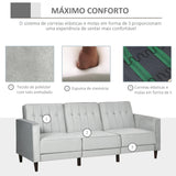 Sofá Cama com Chaise Longue de 3 Lugares Tato Aveludado com Encosto Ajustável e Apoio para os Pés Móvel 218x85x86cm Cinza