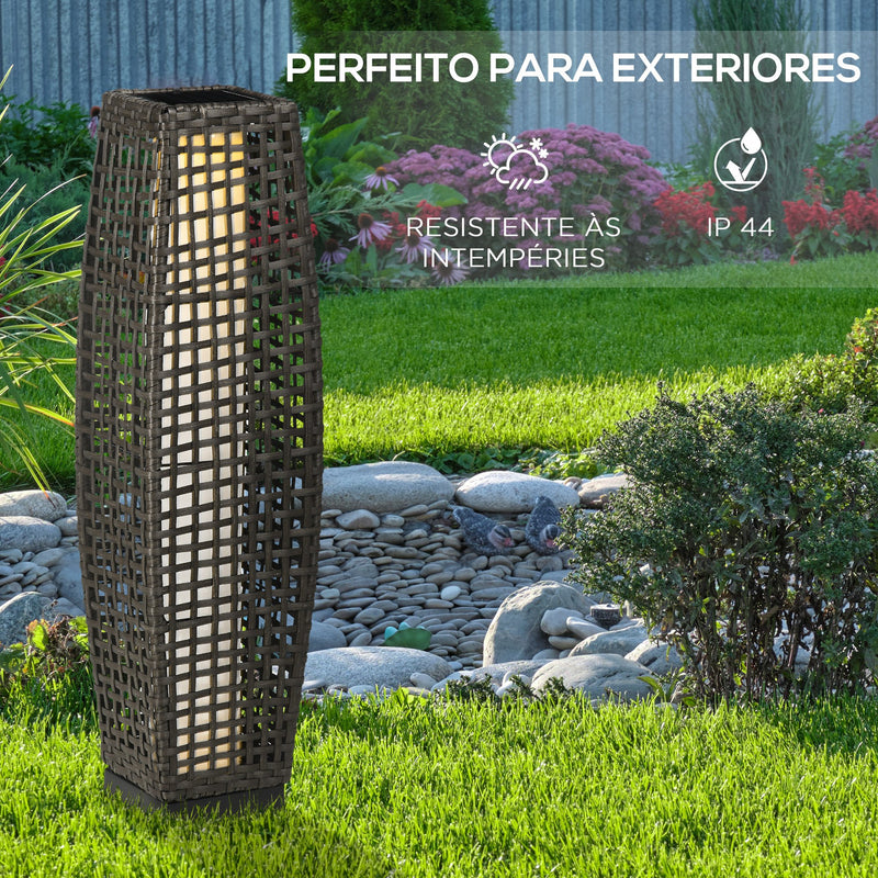 Candeeiro de Jardim de Vime Sintético Candeeiro Solar de Exterior com Luzes LED Ligar/Desligar Automático para Varanda Pátio 21x21x78cm Cinza