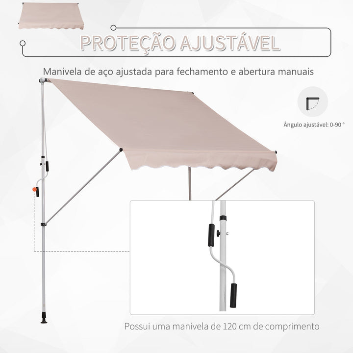 Toldo manual retrátil 200x150x170-280 cm com manivela para terraço varanda jardim pátio bege