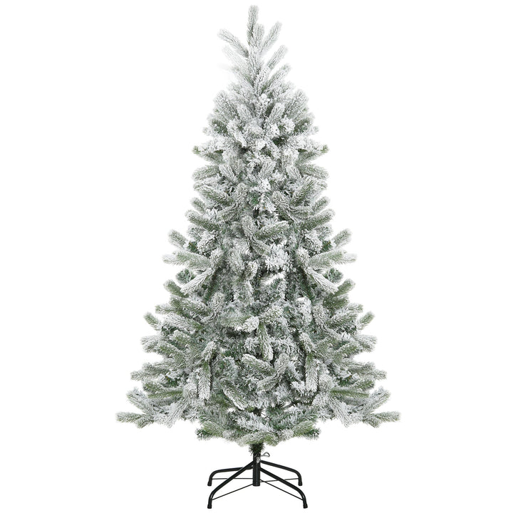 Árvore de Natal Nevada Artificial 150cm com 521 Ramos PVC e PE Base Dobrável e Suporte de Metal Decoração de Natal para Interiores Ø90x150cm Verde e Branco