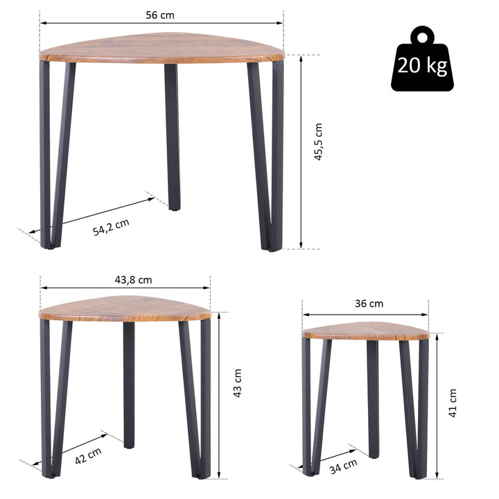 Conjunto de 3 Mesas de Café Nido Mesa de Café Moderna Mesa Auxiliar Mesas de Café para sala de estar 56x54.2x45.4 cm