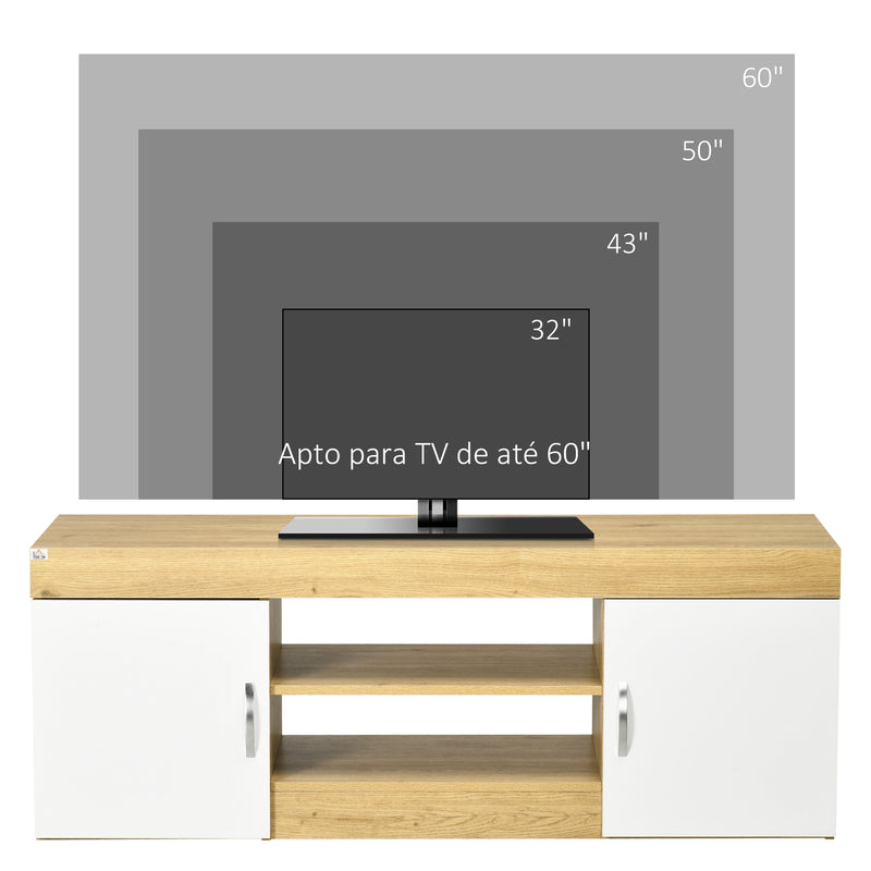 Móvel para TV Móvel para Sala de Estar Moderno com 2 Portas com Puxador e Armazenamento de 2 Níveis para Televisores de até 60 Polegadas para Dormitório 130x39,6x48cm Branco e Madeira