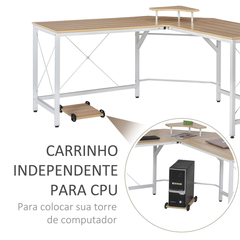 Mesa para computador em forma de L com suporte para torre 150x150x76 cm