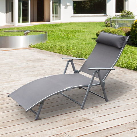 Dobrável Espreguiçadeira Encosto Ajustável para 7 Níveis com Travesseiro Resistente ao Textilene Relaxar na Piscina Exterior Terraço Camping 137x63,5x100,5 cm Aço