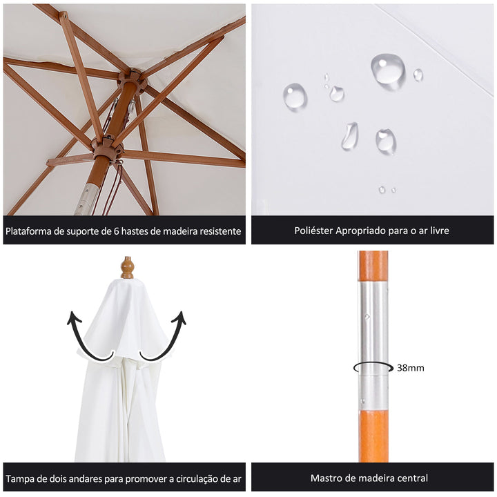 Guarda-sol de Jardim com 6 Varas de Bambu e Poste Destacável Ø250x230 cm