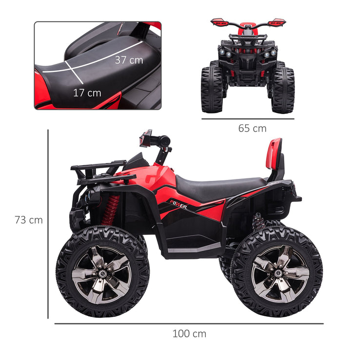 Quadriciclo Elétrico 12V para Crianças acima de 3 Anos com Farol Música Pneus de Suspensão Botões Avance e Retrocesso Veículo Elétrico a Bateria 100x65x73cm Vermelho