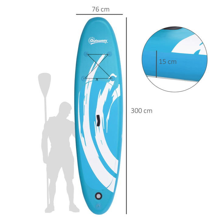 Prancha de Paddle Surf Insuflável 300x76x15cm Prancha de Stand Up Insuflável com Remo Ajustável Barbatanas Superfície Antiderrapante Bomba e Bolsa de Transporte Azul