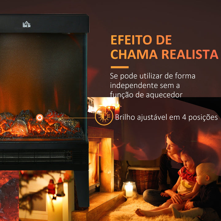 Lareira Elétrica 1000W/2000W Lareira Elétrica com Chama LED Realista Ajustável Termostato e Proteção Contra Superaquecimento para Área de até 15-20 m² 40,5x20x62cm Preto
