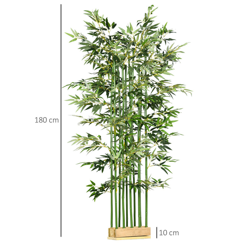 Planta Artificial em Vaso de Madeira de Pinho 180cm Bambu Artificial com 1640 Folhas Realistas Decoração para Interior e Exterior 35x10x180 cm Verde