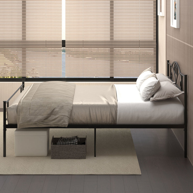 Estrutura de Cama Dupla de Metal para Colchão 150x200cm com Cabeceira e Pés de 31cm Estrutura de Cama de Casa com Espaço em Baixo de Armazenamento 158x211x106cm Preto