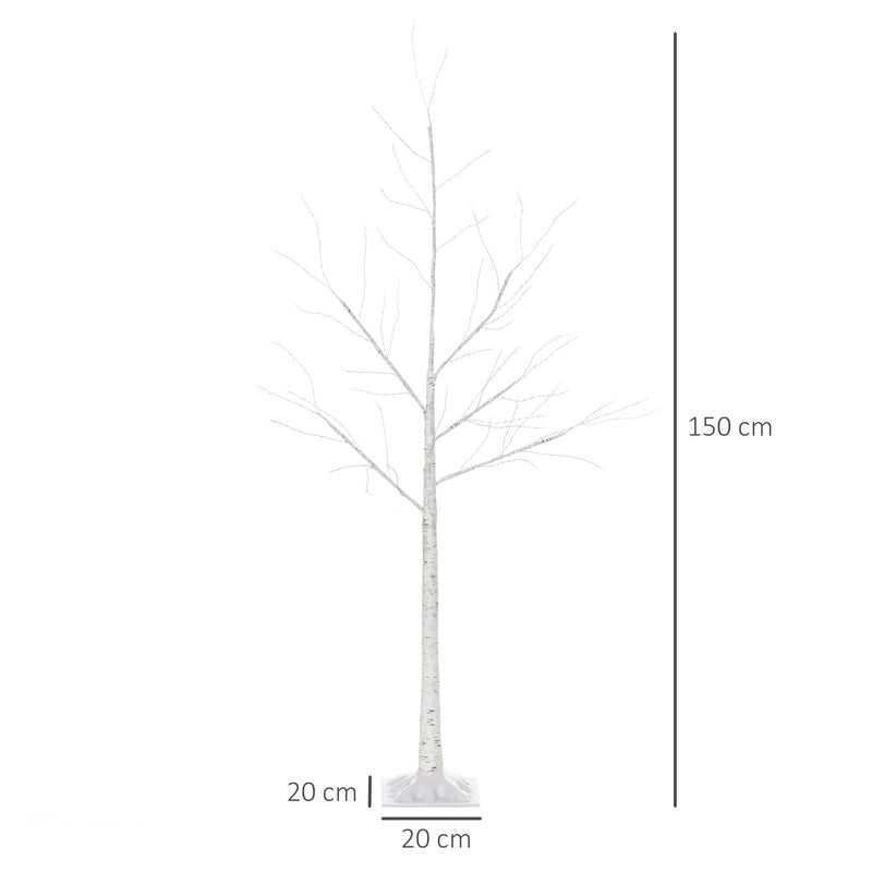 Árvore de Bétula 150cm de Altura com 210 Luzes LED em Branco Quente Ramos Flexíveis e Base para Decoração de Festas Aniversários Casamentos 20x20x150cm Branco