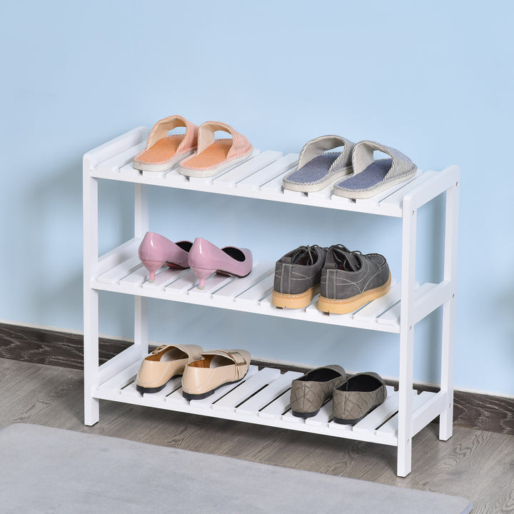 Sapateira de Madeira Estante para Sapatos de 3 Níveis para até 9 Pares de Sapatos para Entrada Corredor Dormitório 70x26x57,5cm Branco