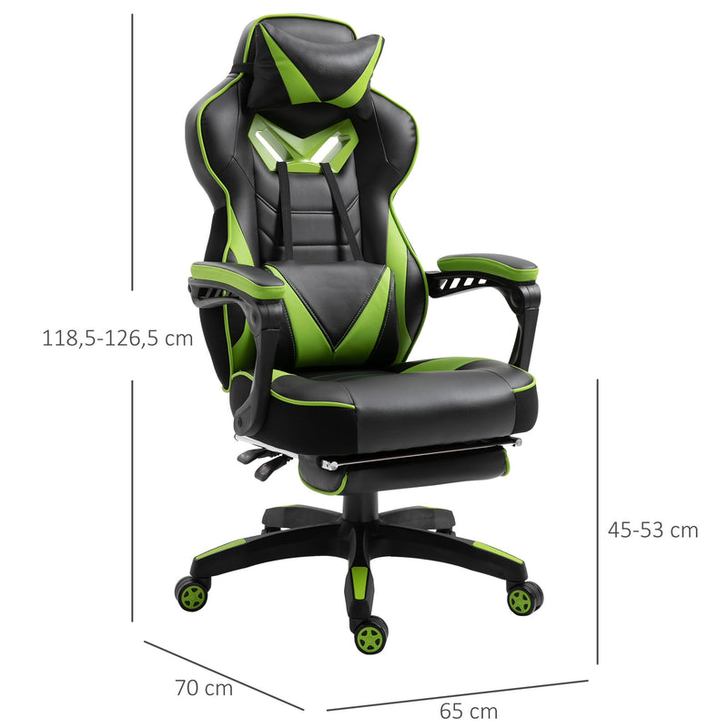 Cadeira de escritorio gaming ergonômica Altura Ajustável reclinável com apoio para pés Verde e Preto