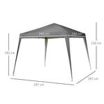 Tenda dobrável 3x3m Gazebo de jardim Pop Up Desenho de aço e capa de tecido Oxford cinza