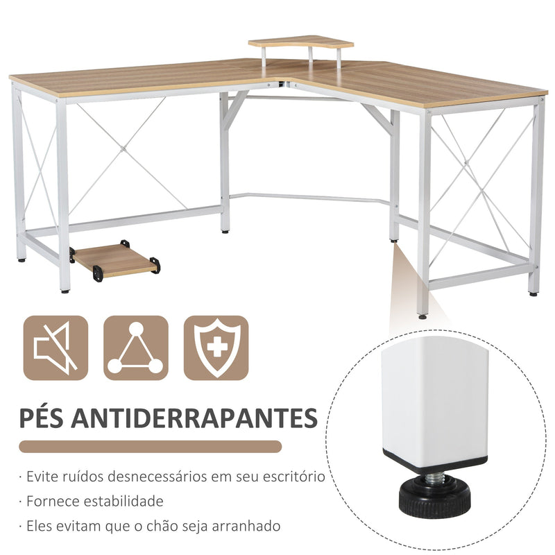 Mesa para computador em forma de L com suporte para torre 150x150x76 cm