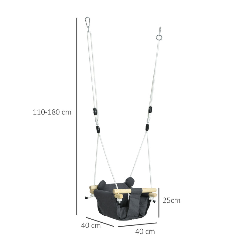 Baloiço para Bebés de 9-39 Meses com Cordas Ajustáveis Baloiço Infantil com Cinto de Segurança e Assento Acolchoado Carga 70 kg para Interiores e Exteriores 40x40x110-180 cm Cinza Escuro