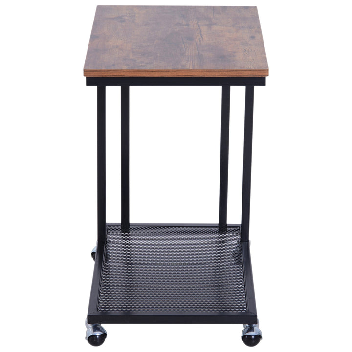 Mesa Auxiliar com Rodas para sofá Estilo Retro de Aço e Madeira 51x36x61 cm