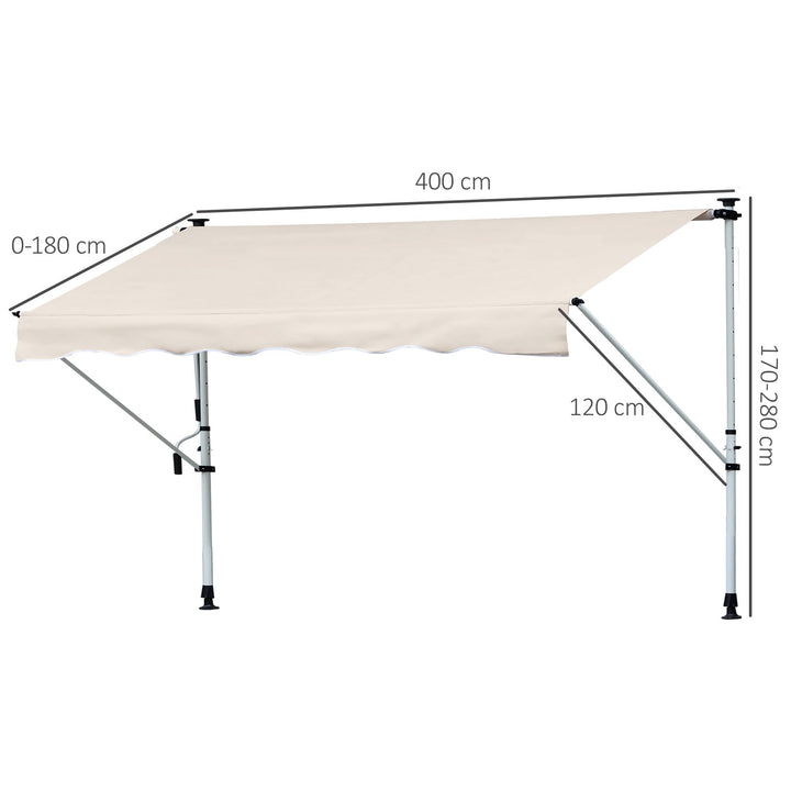 Toldo Manual Retrátil para Exterior 400x120x170-280cm Toldo Enrolável Altura Ajustável com Manivela Proteção Solar para Terraço Balcão Jardim Marrom Claro