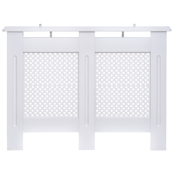 Cobertura de Radiador de Madeira com prateleira e painel decorativo elegante e moderno 111,5x19x82 cm Branco